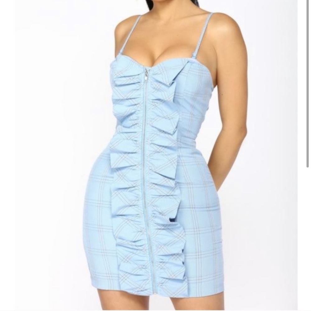 Fashion Nova just hired plaid dress in baby blue